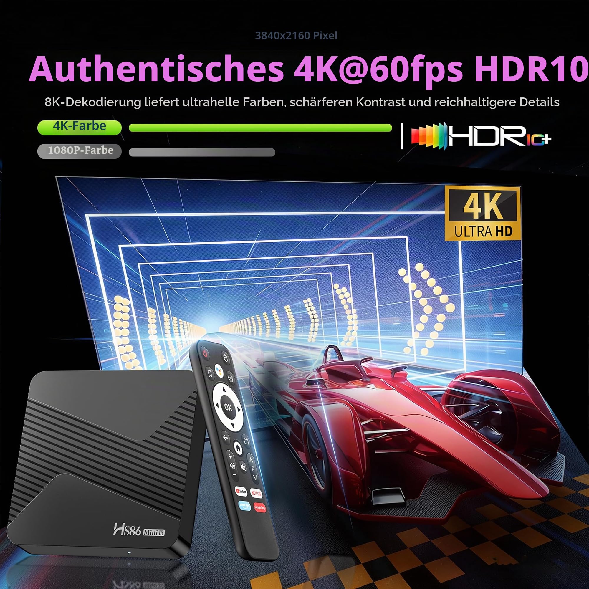 Smart TV Box Android 14.0 4K@60FPS, 2026 Neueste Android Box RK3528 RAM 4G ROM 32G WiFi6 Enternet 10/100M Bluetooth 5.0 USB 3.0 Unterstützt 3D HD Internet TV Box HD Smart Media-Streaming-Clients HS86