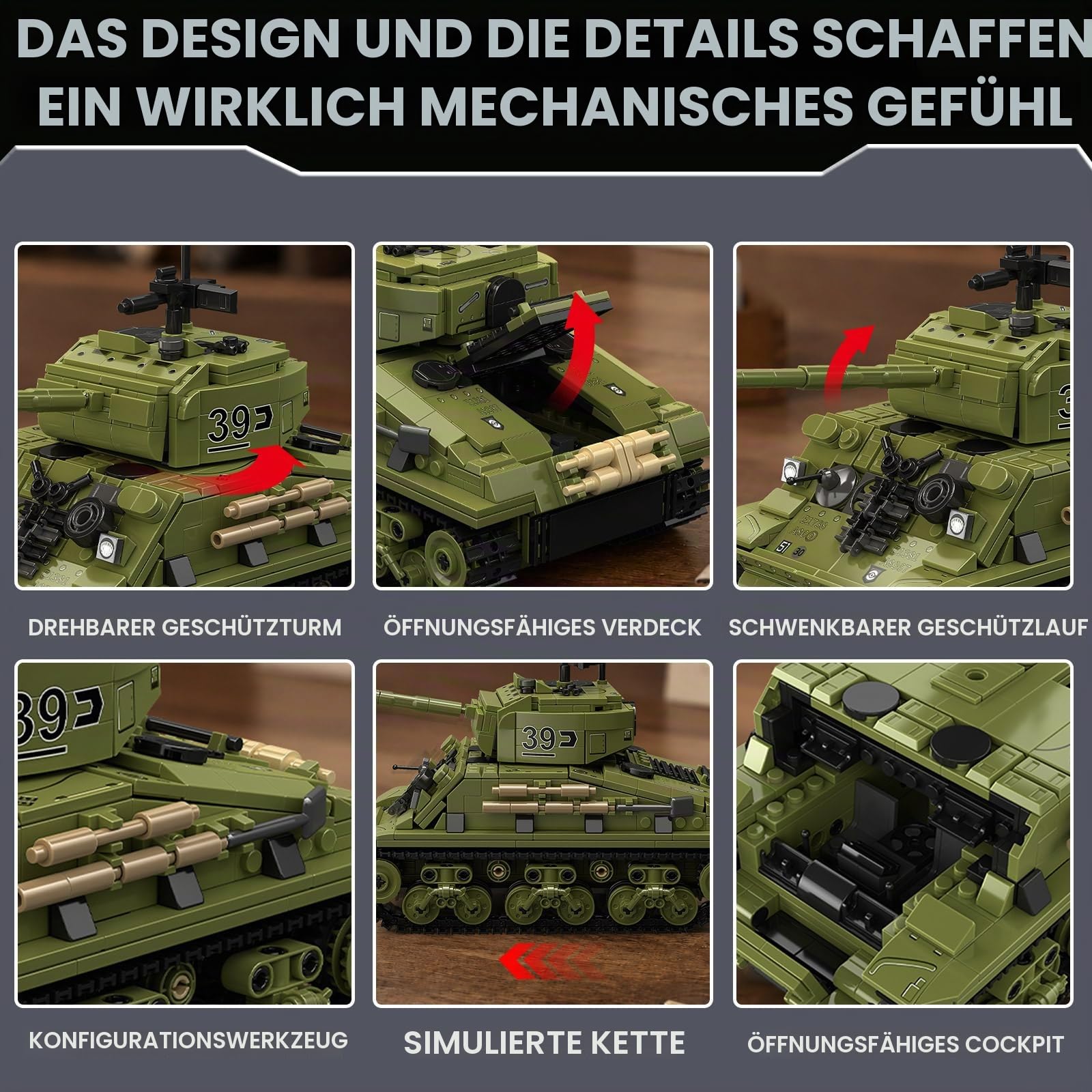 TYCOLE M4 Sherman Panzer Klemmbausteine Set, WW2 Militärmodell, 991 Teile