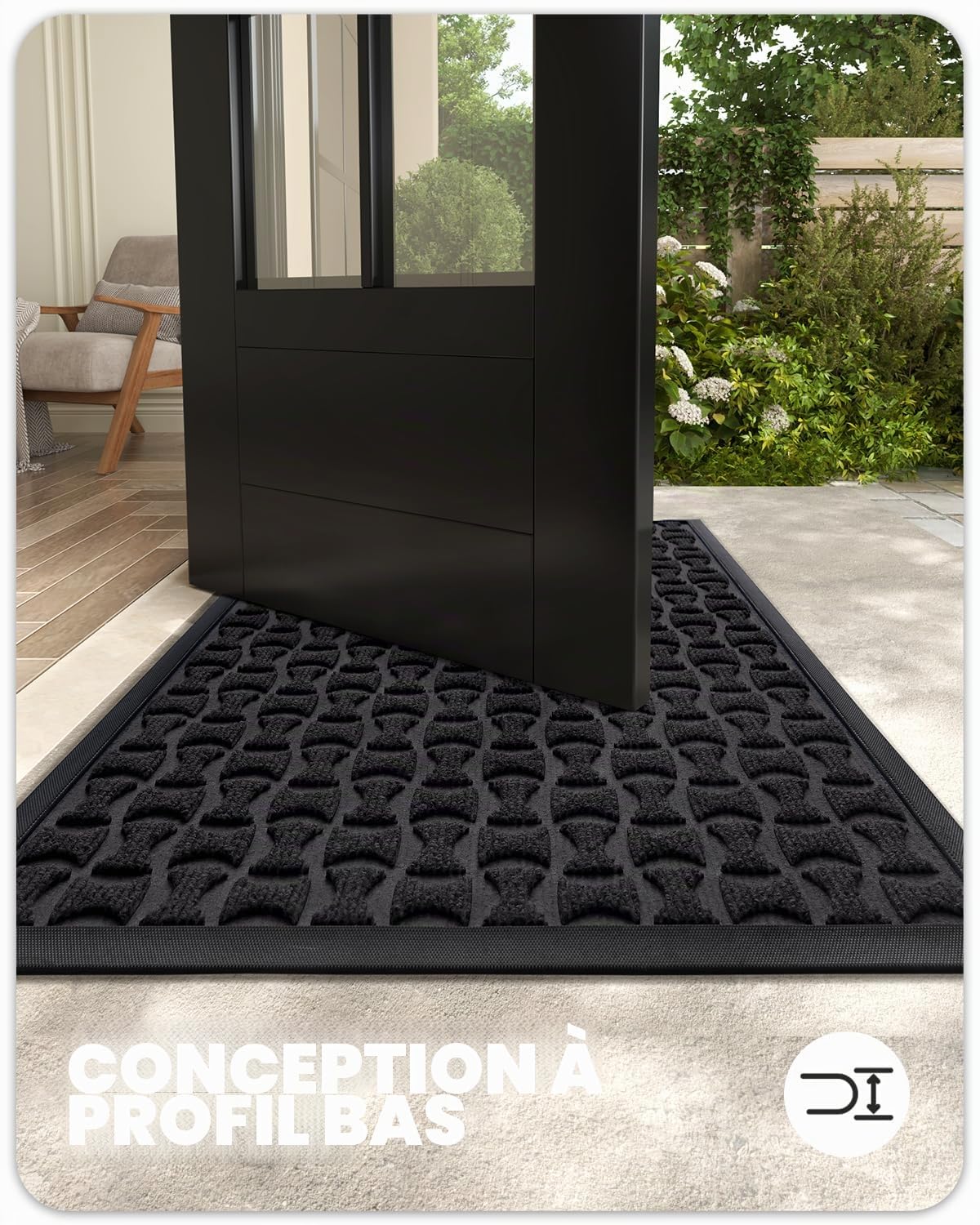 Color G Paillasson Exterieur Entree Resistant Pluie, Tapis Entree Exterieur Lavable et Absorbant, Tapis de Passage Antidérapant, Tapis de Porte Imperméable pour Entrée, Jardin (61x92cm, Noir)