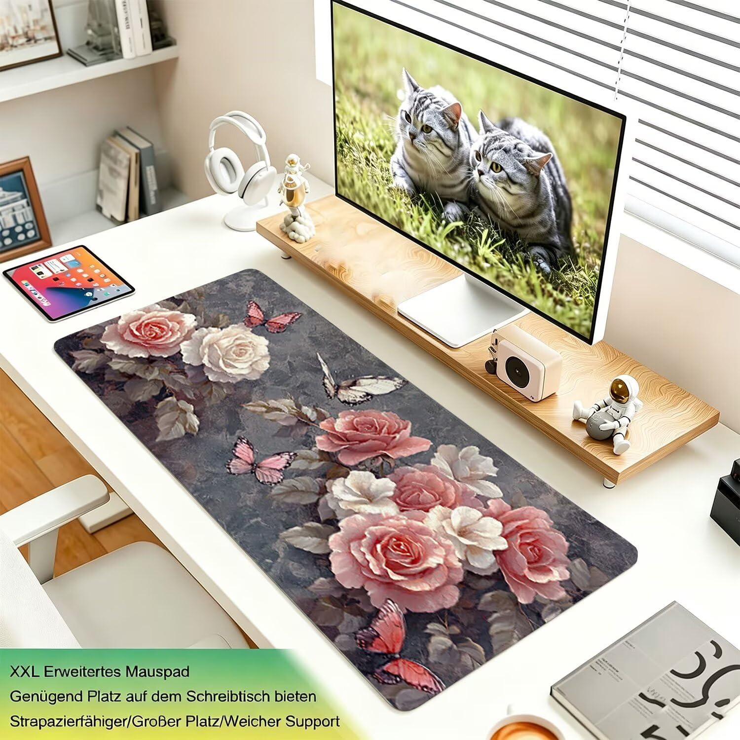Tappetino Mouse Gaming XXL, Mousepad 1200x600x4mm Retro fiore 0x0-161 | Tappetino Scrivania con Base in Gomma Antiscivolo Bordi Cuciti per Computer, PC, Migliora la Precisione e la Velocità