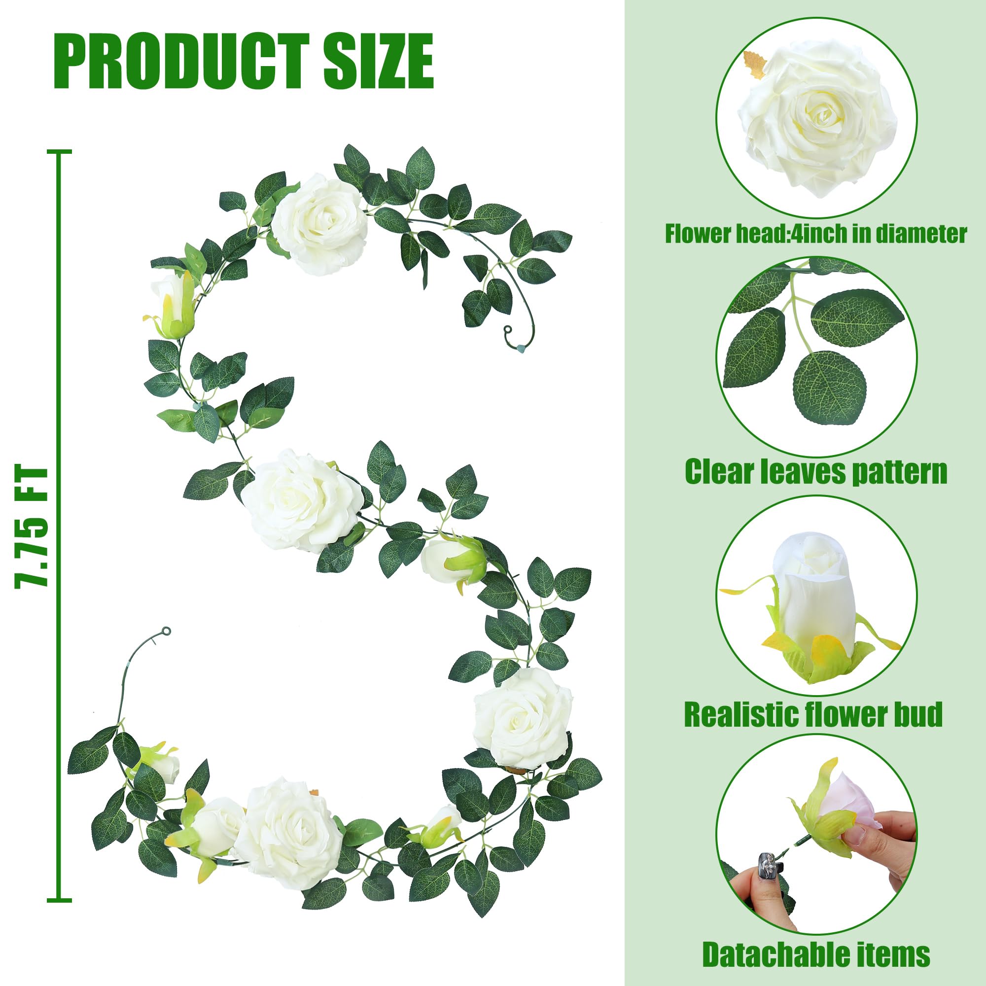 Sggvecsy Lot de 6 guirlandes de Roses artificielles de 12 m - Guirlande Florale en Soie synthétique à Suspendre - pour Arche de Mariage, fête, Mur, Jardin, cérémonie, arrière-Plan, décoration