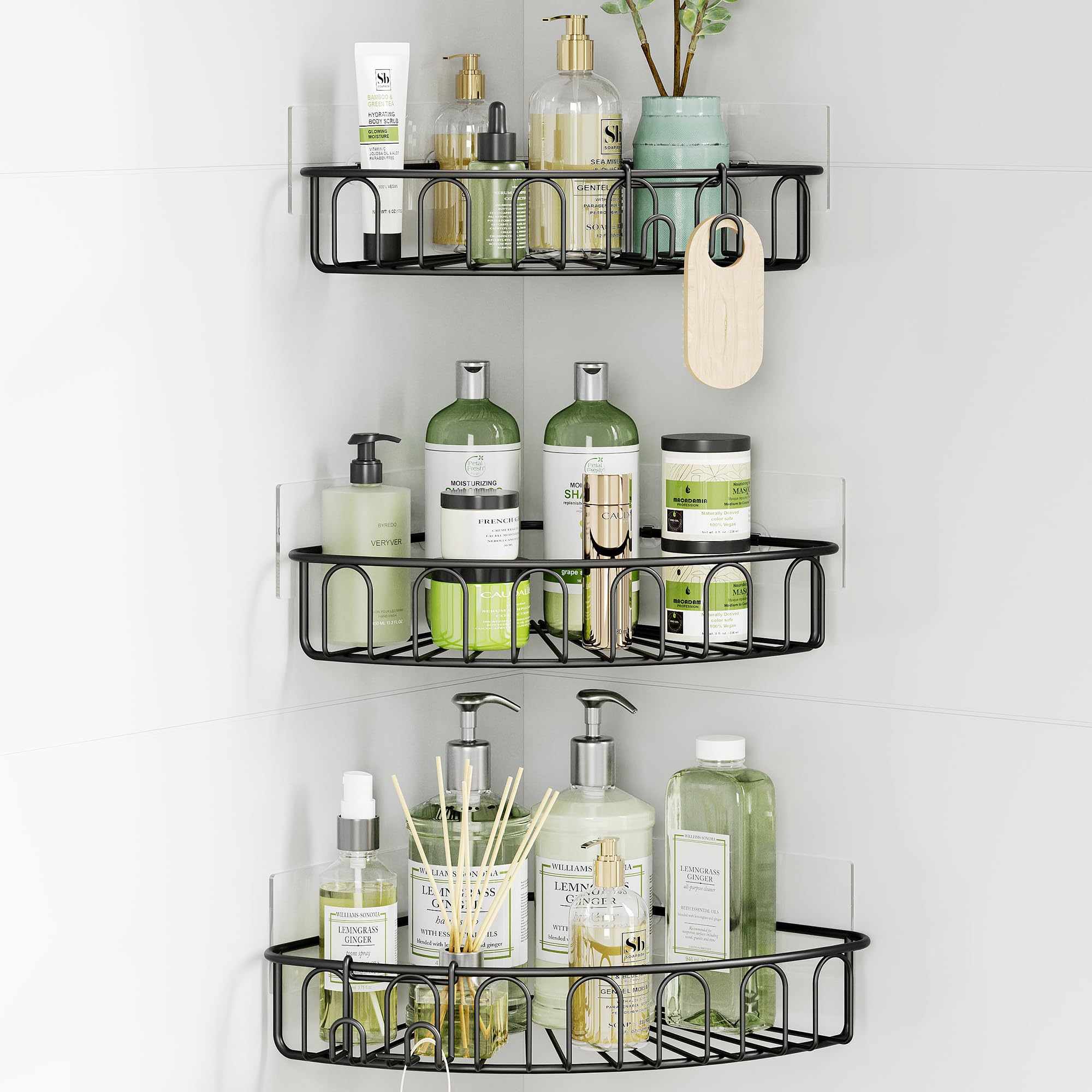 Orimade Corner Shower Caddy Stainless Steel with Hooks Wall Mounted Bathroom Shelf Storage Organizer Adhesive No Drilling 3