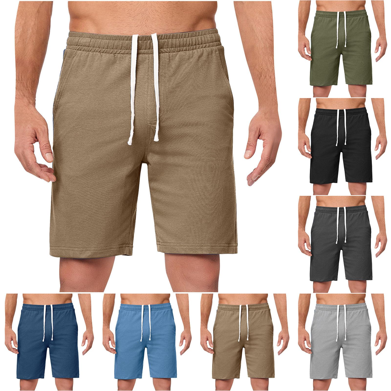 Kurze Hosen Herren Sommer Casual Shorts Kurz Arbeitshose Chino Shorts Herrenshorts mit Kordelzug Elastische Taille Freizeitshorts Cargoshorts Männer Outdoorshorts Khaki 3XL
