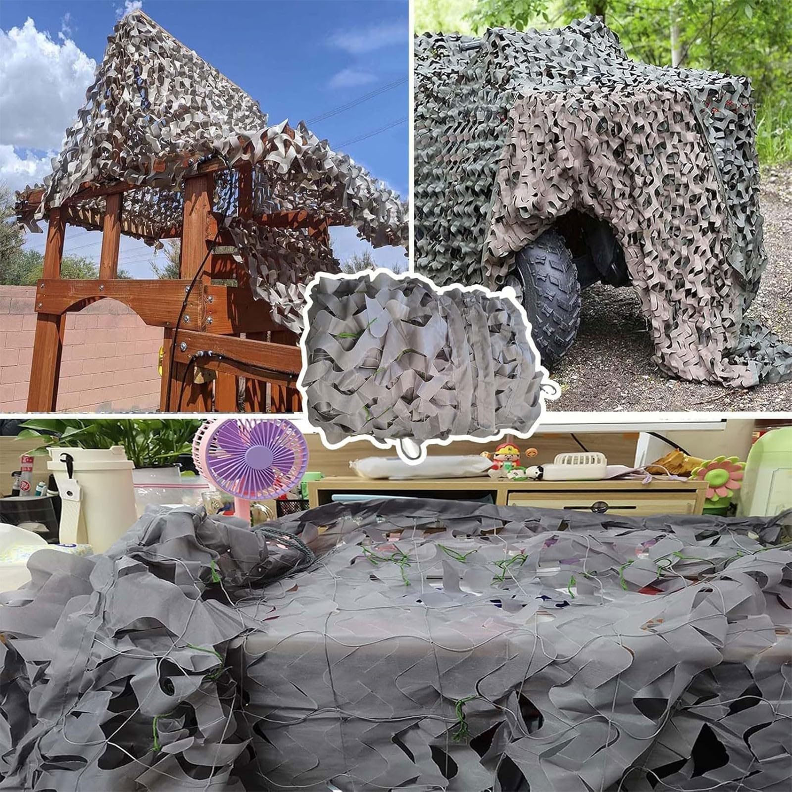 Camouflage Netz Grau, Outdoor Sonnenschutz Tarnnetz Army Camo Tarnung Net, 2x15m Partydekoration Camo Netz Sichtschutz Militär