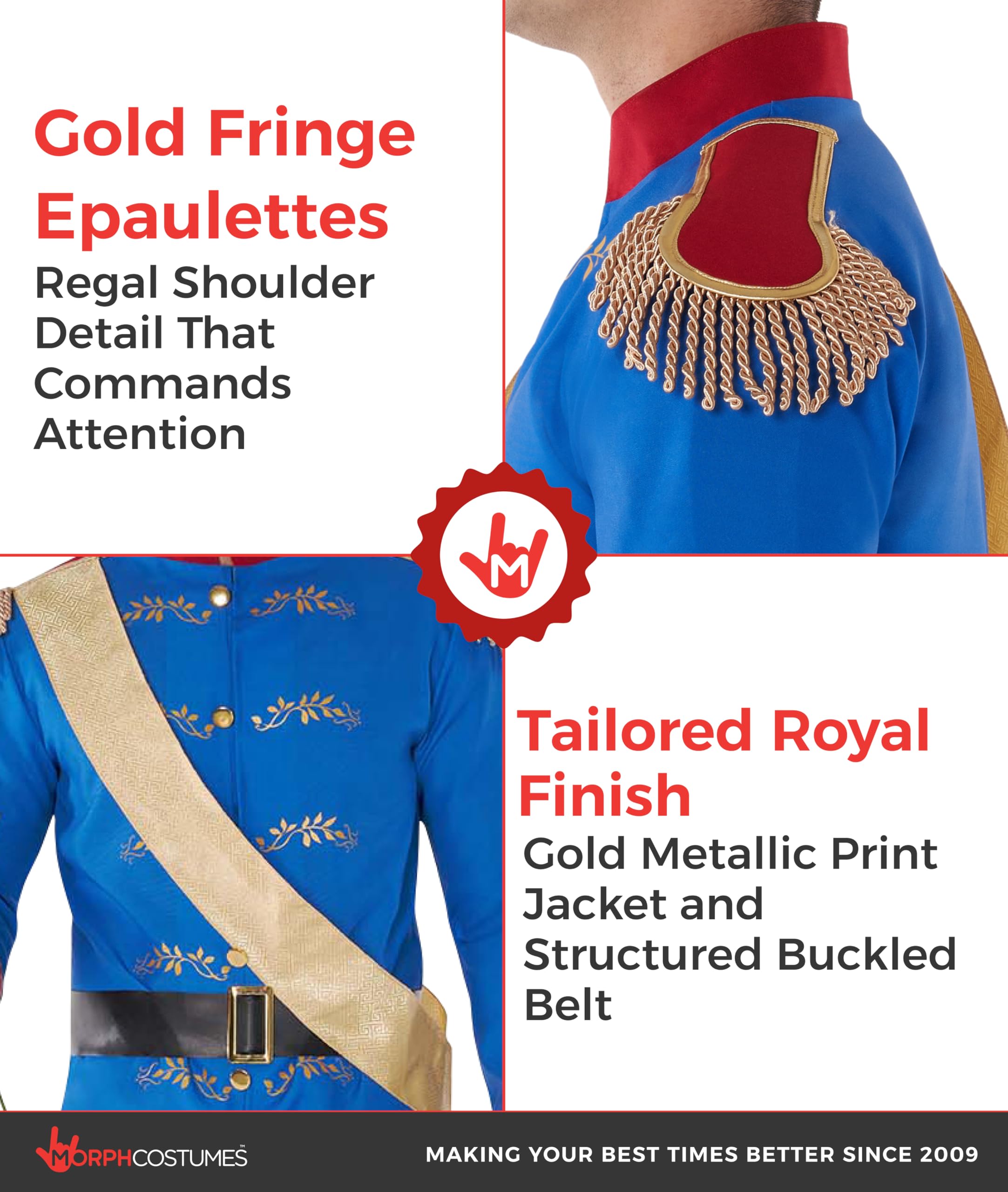 Morph Costumi Principe Azzurro Costume da Uomo - Costume Reale Adulto Halloween Costume, Elegante Principe Outfit