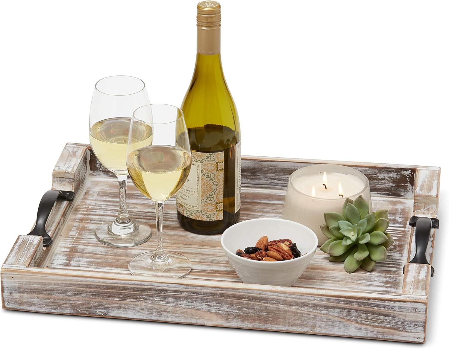 "Abigail" Ottoman Tray Authentic Firwood Rustic Wooden Serving Platter