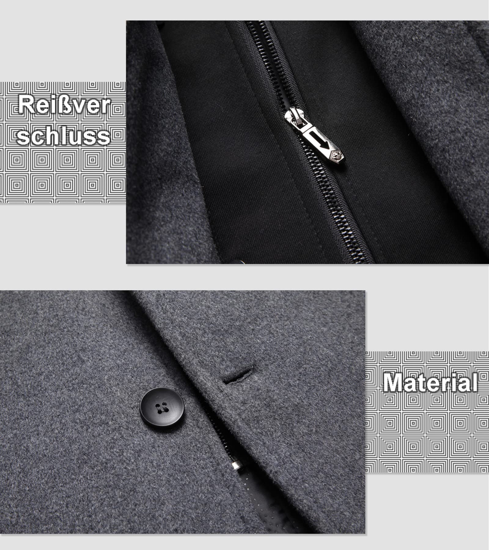 Luckyone Abrigo de Lana para Hombre 2 en 1 Invierno Trinchera Abrigos Slim Fit Outerwear Color Sólido Business cálido de trabajo de manga larga