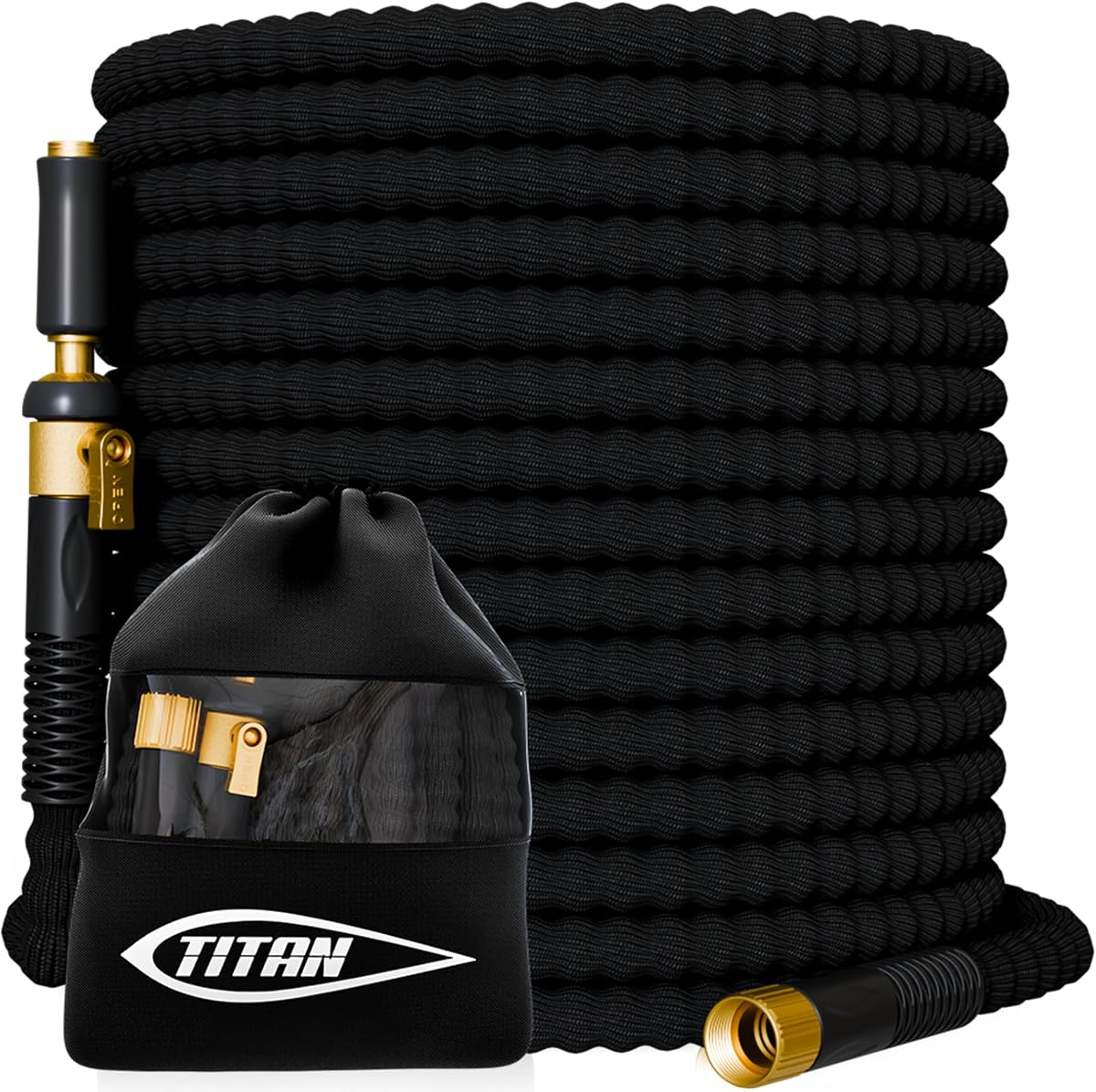 100 ft Garden Hose – Lightweight Flexible Water Hose, Kink-Free Non-Expanding, High Flow, Solid Brass Fittings, Leak-Proof with Nozzle