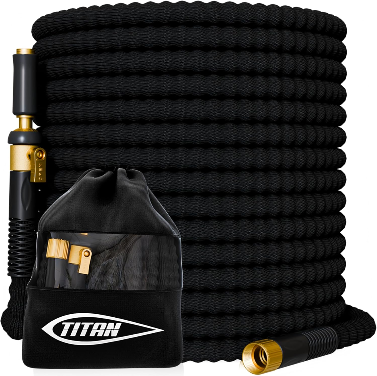 TITAN Garden Hose 100FT – Lightweight Flexible Garden Hose, Kink-Free, Non-Expanding Water Hose with Solid Brass Fittings & Jet Nozzle, Leak-Proof for Yard & Outdoor
