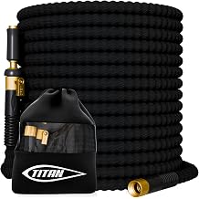 TITAN 100 ft Garden Hose Lightweight Flexible Water Hose, Kink-Free Non-Expanding, High Flow, Solid Brass Fittings, Leak-Proof with Nozzle