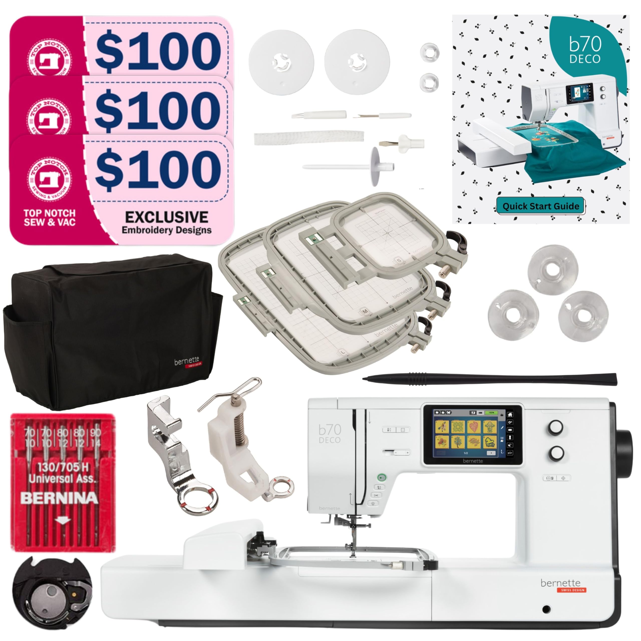 BernetteB70 Embroidery Machine Bundle - Heavy Duty Embroidery Machine with $300 Worth of Embroidery Tools and Accessories Great for Beginners and Experts