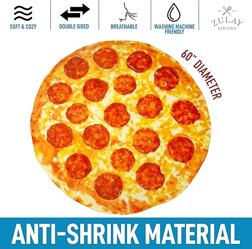 Miniatura 4 de Zulay - Manta gigante de pizza de Pepperoni (60 pulgadas), manta de pizza grande para adultos y niños, manta redonda de franela suave de primera