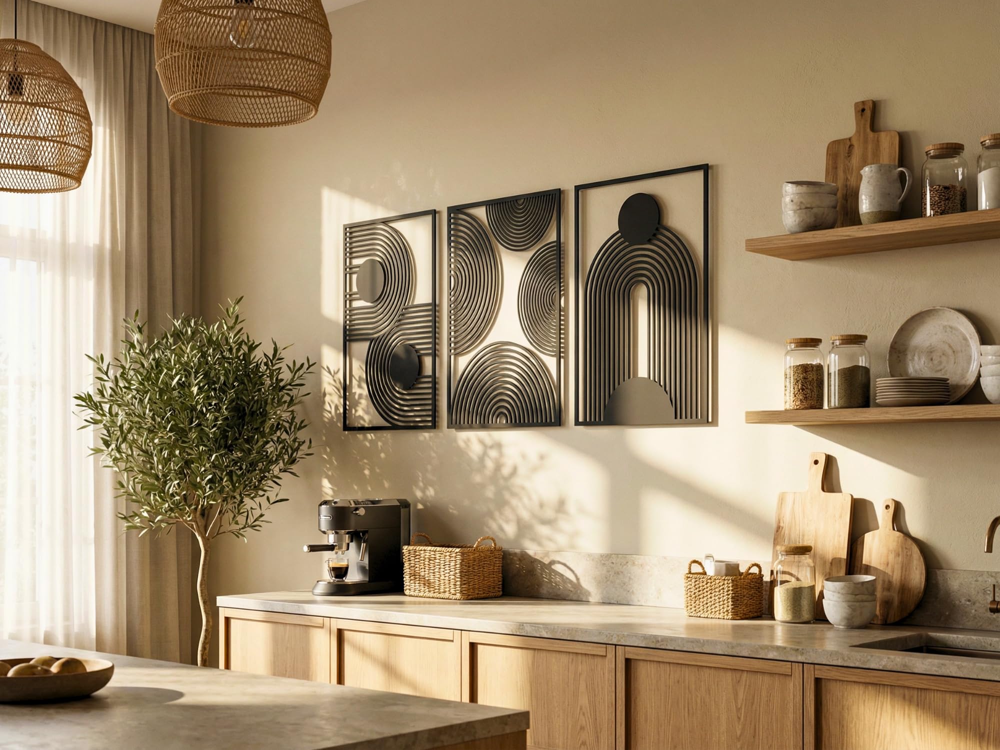 VAILLA ® 3er set Boho Wanddeko, Geometrische Wanddekoration aus Holz, 3D Wandbilder Home Dekoration, Bohemian Große Wand Deko, Bilder für Schlafzimmer, Wohnzimmer (Boho 5)