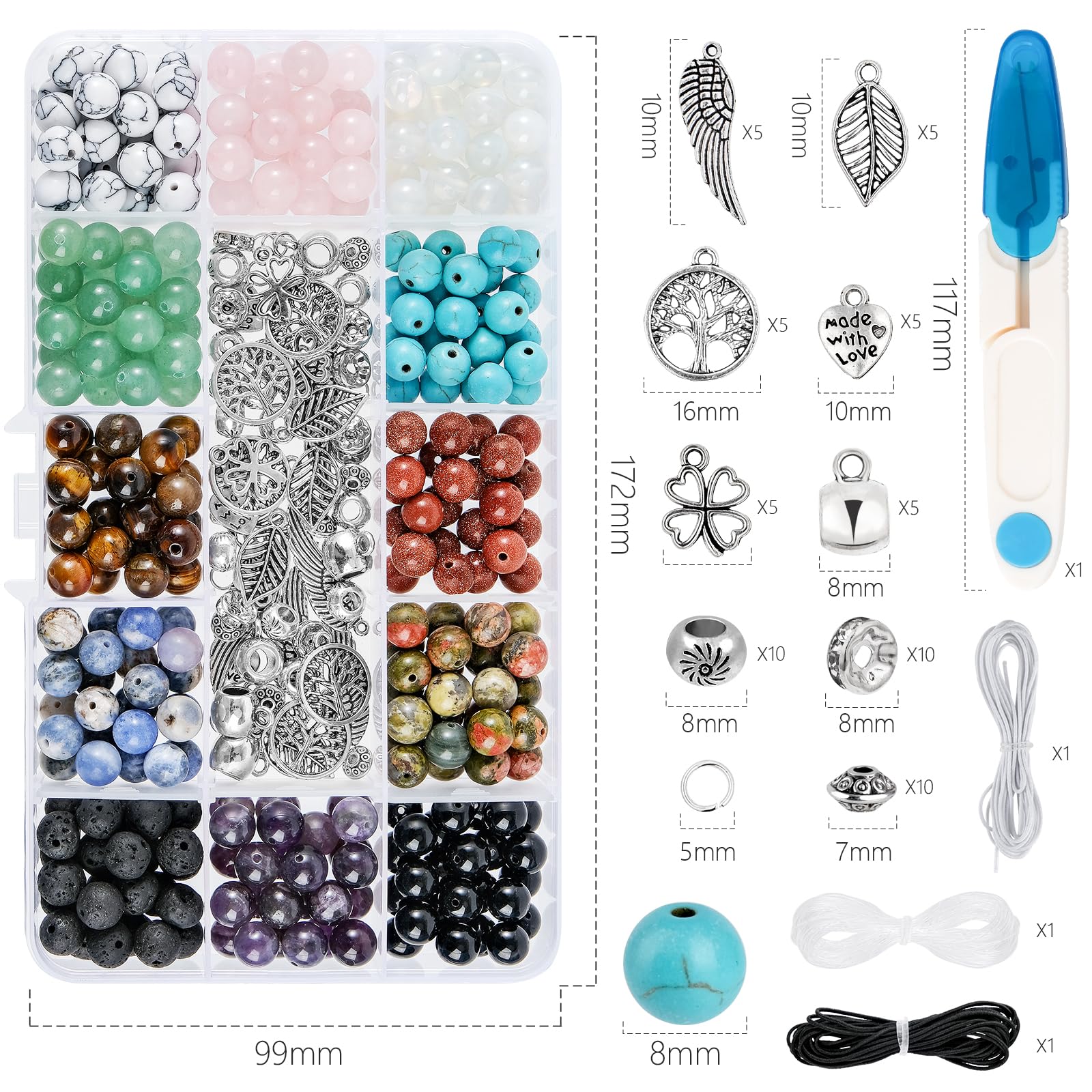 ARTESTAR 8mm Perline Braccialetti Kit,Perle Gioielli Naturali per Braccialetti Collane,Kit Braccialetti Fai da Te Creativo Adulti Bambini