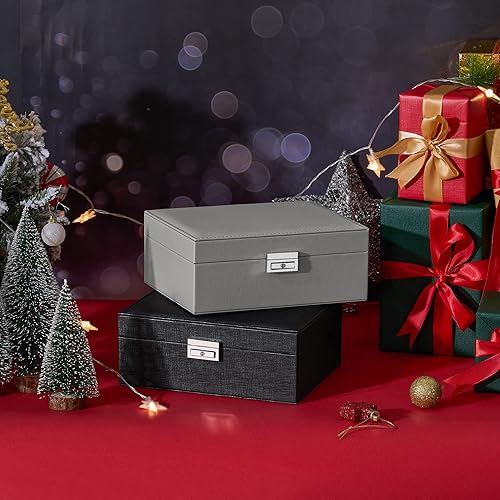 Miniatura 2 de BEWISHOME Joyero caja organizadora de joyas para mujeres y niñas cajas de joyería de 2 capas con 2 cajas de reloj bandeja extraíble estuche de