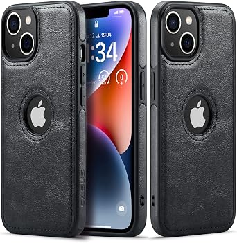 Casus Logo View Compatible with iPhone 14 Case Slim Premium Vegan Leather Classic Luxury Elegant Thin Cover 2022 6.1" Black