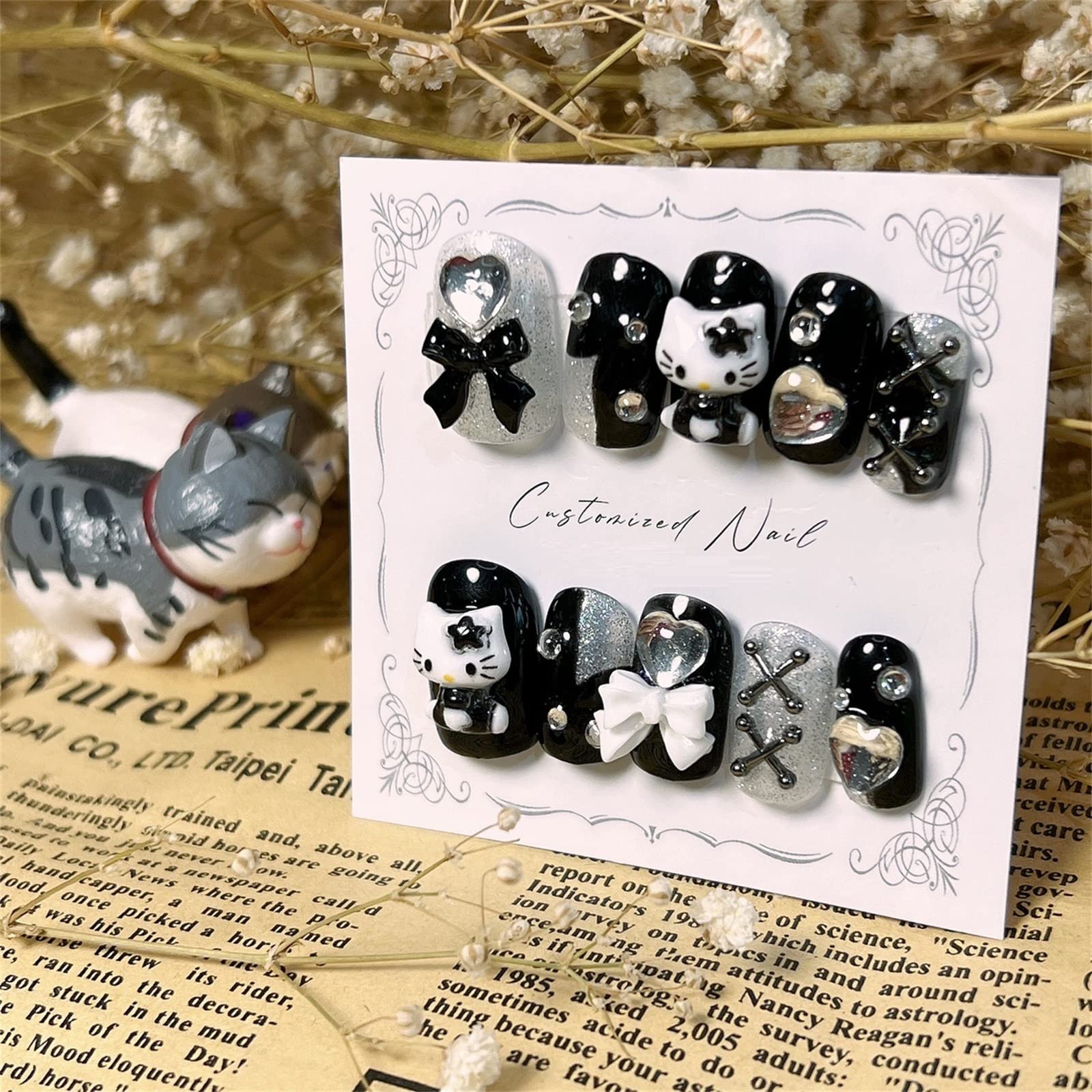 Bling Press on Nails, Unghie finte con finitura riutilizzabile di lusso, Nail Art fatta a mano con design di manicure con licenza (XL, A) (AL)