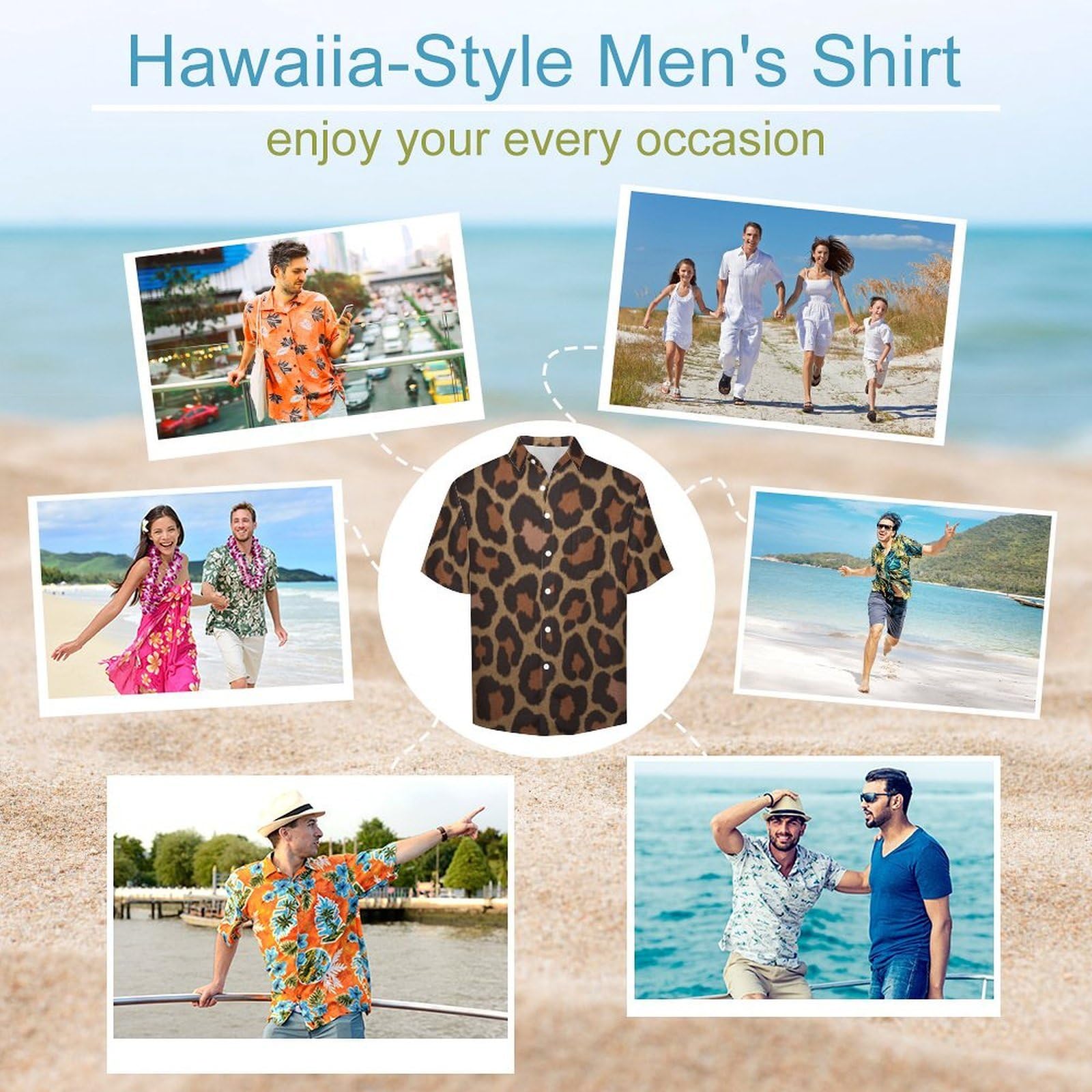 Camicie da Uomo a Maniche Corte con Stampa della Stampa Leopardata Classica retrò, Casual Leggere Bottoni Camicia con Tasca Frontale, per Vacanze Spiaggia Estate