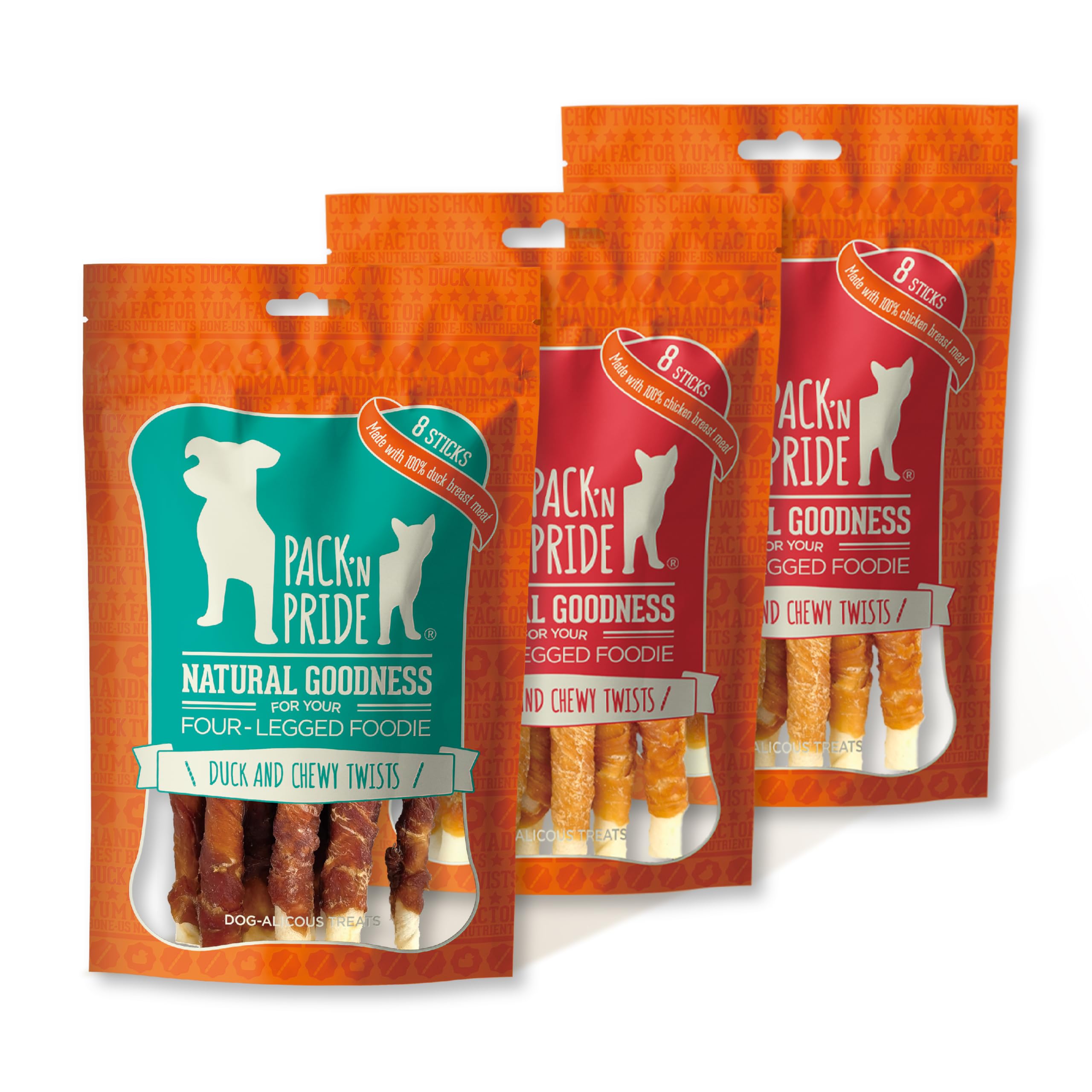 Dog Treats with Chicken & Duck, 3 Pack*90g=270g, Rawhide Dog Chews, Low-Fat, and High in Protein for Small&Medium Dogs