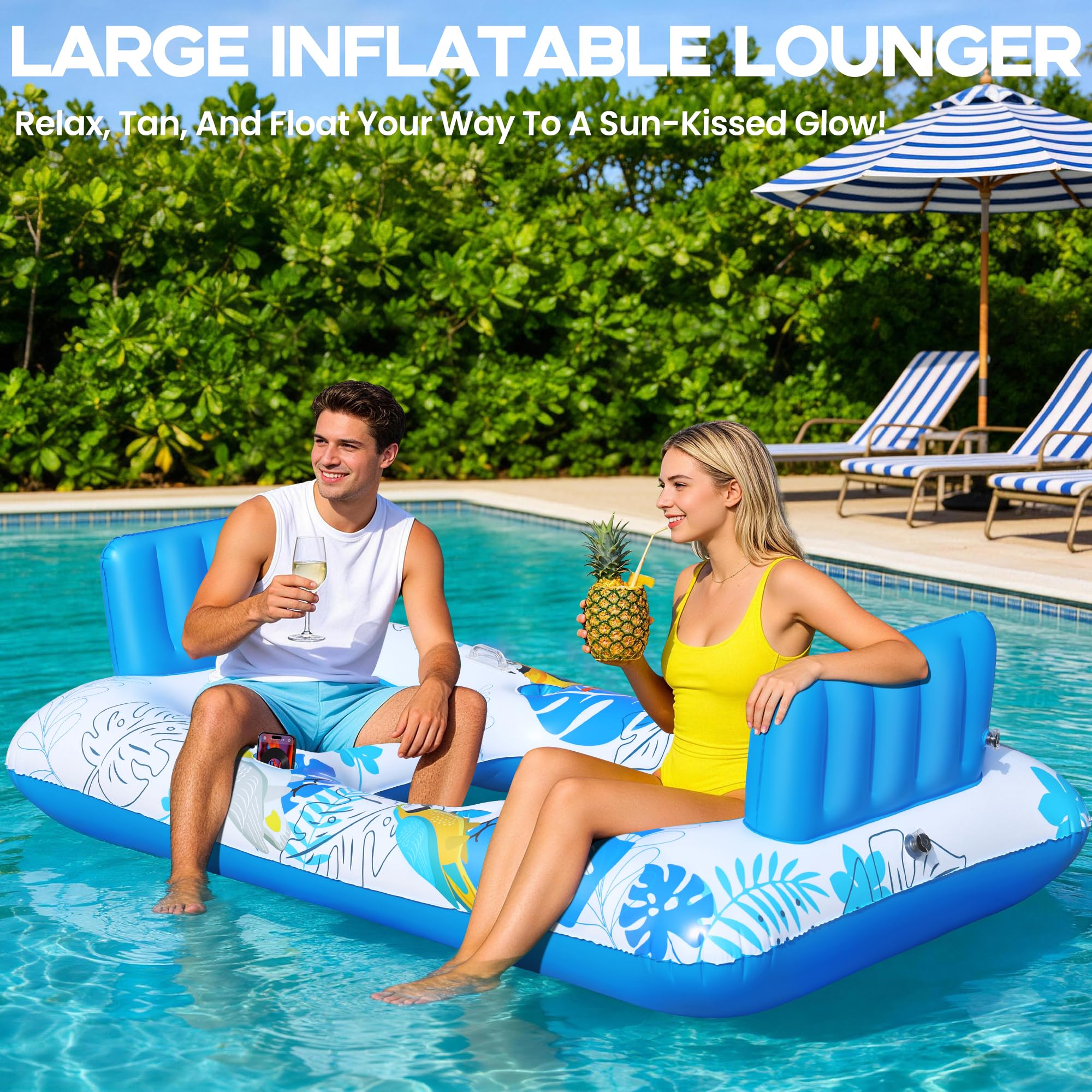 Luxfero Colchoneta Piscina Adultos para 2 Personas, 220x110 cm Colchonetas Hinchable para Piscina, Piscina Hinchable Adultos, Silla Hinchable para Fiestas acuáticas y Fiestas de Verano