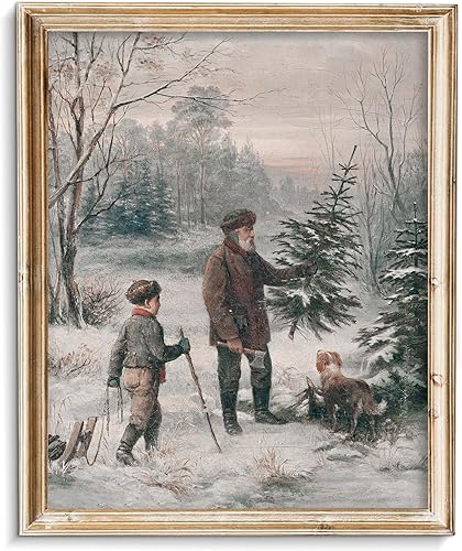 Miniatura 26 de Vodefoad Arte de pared vintage para árbol de Navidad, retro, neutro, antiguo, árbol de Navidad, pintura vintage de árbol de Navidad, impresión Árbol