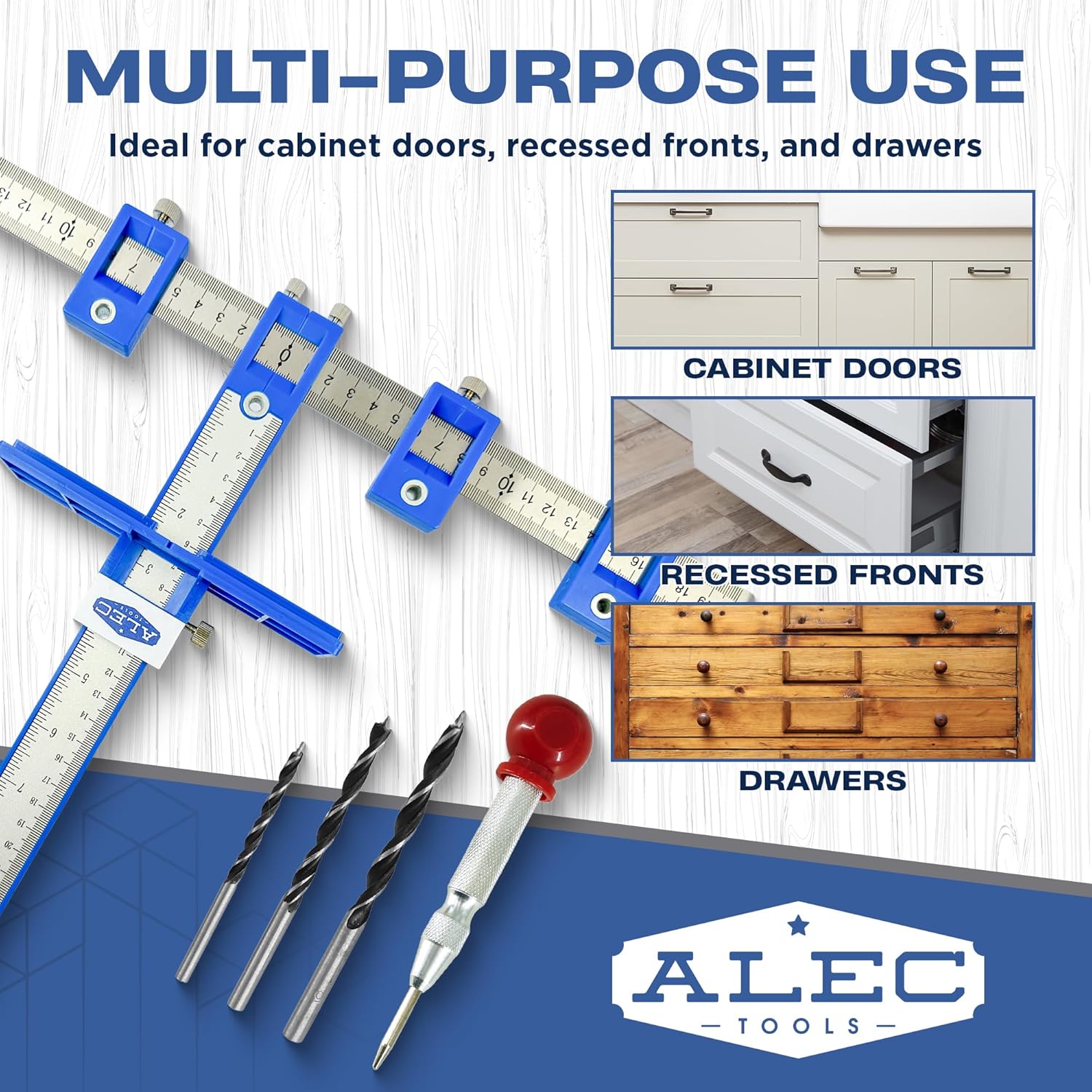 Cabinet Installation Tool Complete Set – Adjustable Hardware Template for Handles, Knobs, Drawer Pulls – Handle Jig, Concealed Hinge Jig, Automatic Center Punch, Drill Bits, Storage Bag - Image 3