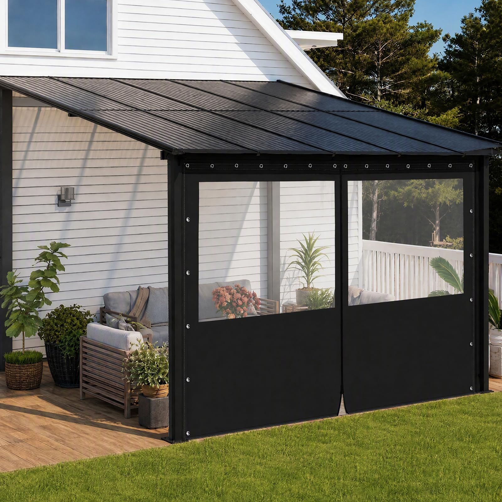 SHANNA Bâche Pergola Transparente avec Fermeture Éclair - Bâche de Protection Extérieure Imperméable Renforcée avec Œillets, Rideaux d'Extérieur pour Terrasse Serre Poulailler Tonnelle (2.5 x 3.6m)