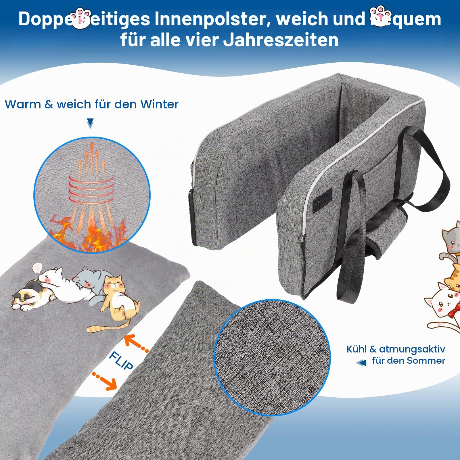 Hundeautositz für kleine Hunde bis 5.4kg | Universal Mittelkonsole Auto-Sitz | Abnehmbar waschbar | Reisesicherheit Haustiersitz