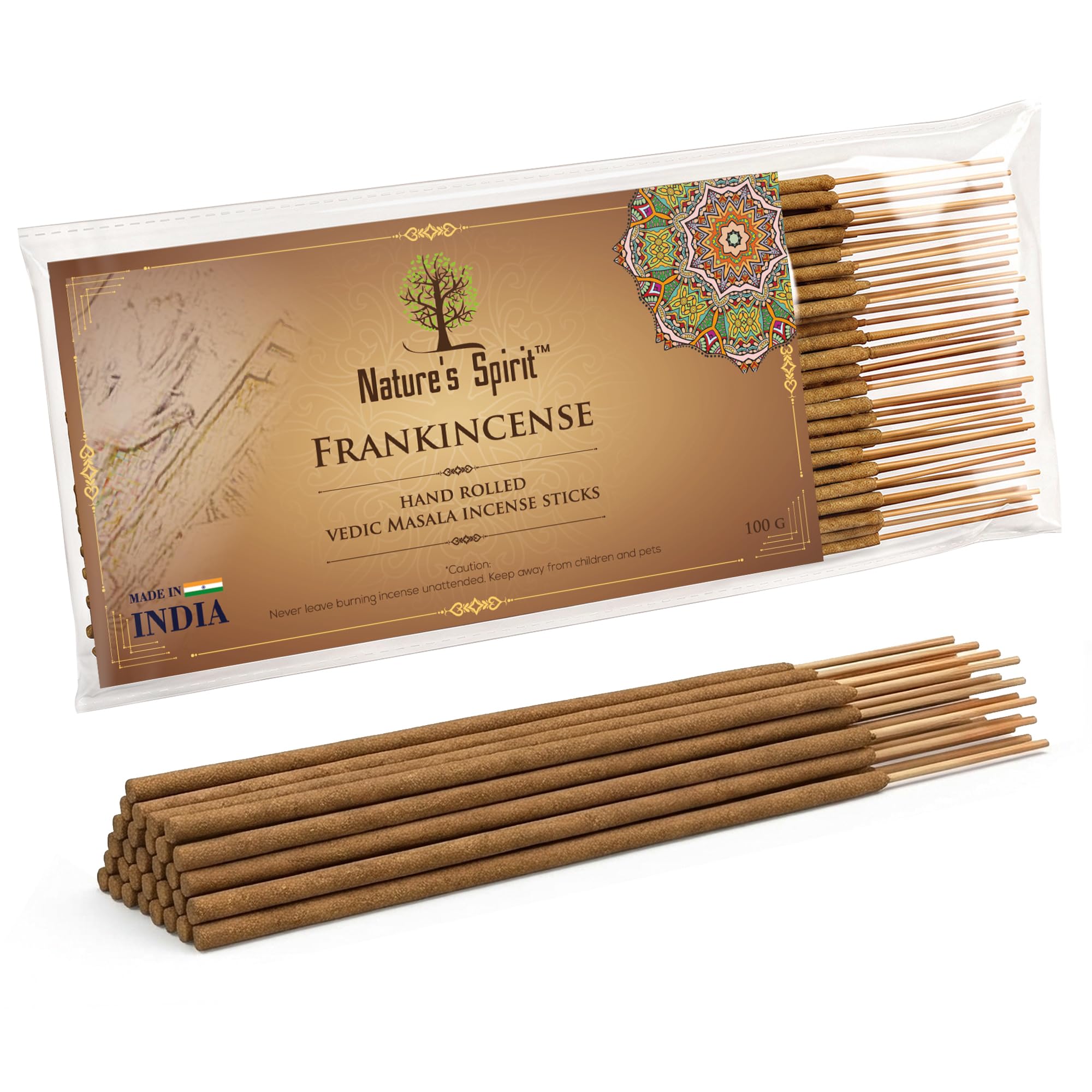 Vedic Masala Hand Rolled Incense Sticks 100g Pack Traditional Indian Joss Sticks Long Burning Natural Aromatherapy Incense for Meditation Yoga Relaxation Spiritual (Frankincense)