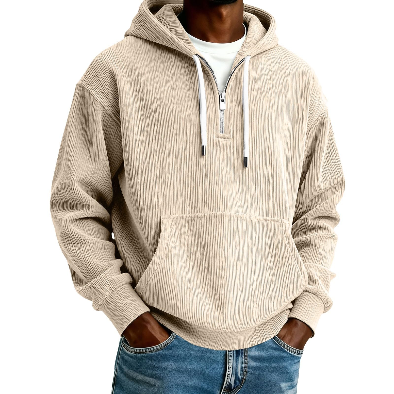 Sudaderas Hombres con Capucha Sudadera De Manga Larga Botones Y Media Cremallera para Hombre, Estilo Casual Otoño E Invierno. Hombre Negra (Beige, S) Mangas El Sol Camisa Proteccion