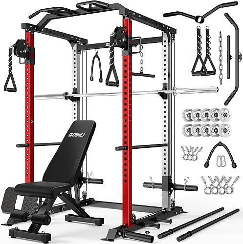 Miniatura 20 de DP01 - Jaula de potencia, estante para sentadillas de 2000 libras con cable cruzado y sistema de polea doble independiente, jaula completa para