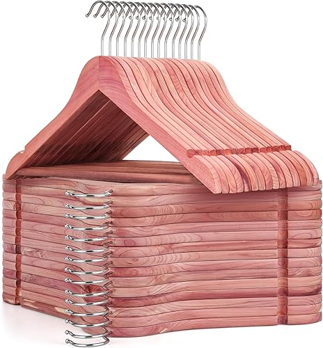 TOPIA HANGER Perchas de madera de cedro rojo americano, 30 perchas de madera para trajes, muescas de corte suave, gancho flexible de 360, barra