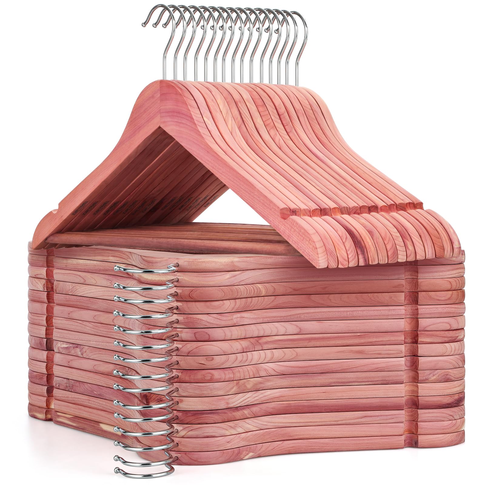TOPIA HANGER American Red Cedar Wooden Hangers 30 Pack, Clothes Hangers for Closet, Wood Suit Hangers with Smooth Cut Notches, 360°Flexible Hook, Non-Slip Pants Bar(Natural)-CT07C30