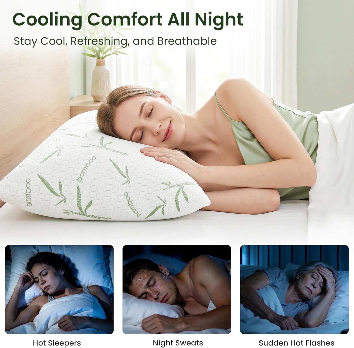 Love's cabin Shredded Memory Foam Pillows Standard Size Set of 2, Adjustable Firm Cooling Bed Pillows with Rayon Derived from Bamboo Cover, Support for Side Back Stomach Sleepers
