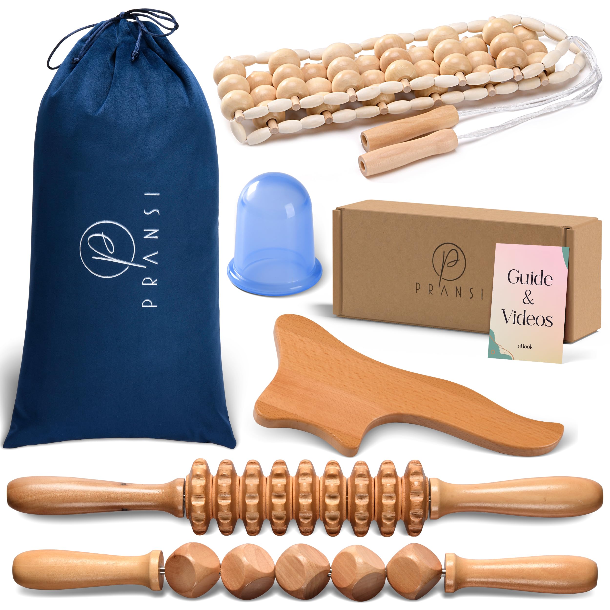Wood Therapy Tools for Body Shaping Professional - Massage Tools with Silicone Massage Cup, Body Gua Sha Tool, Body Rollers & Velvet Bag - Muscle Release & Recovery, Body Sculpting Tools