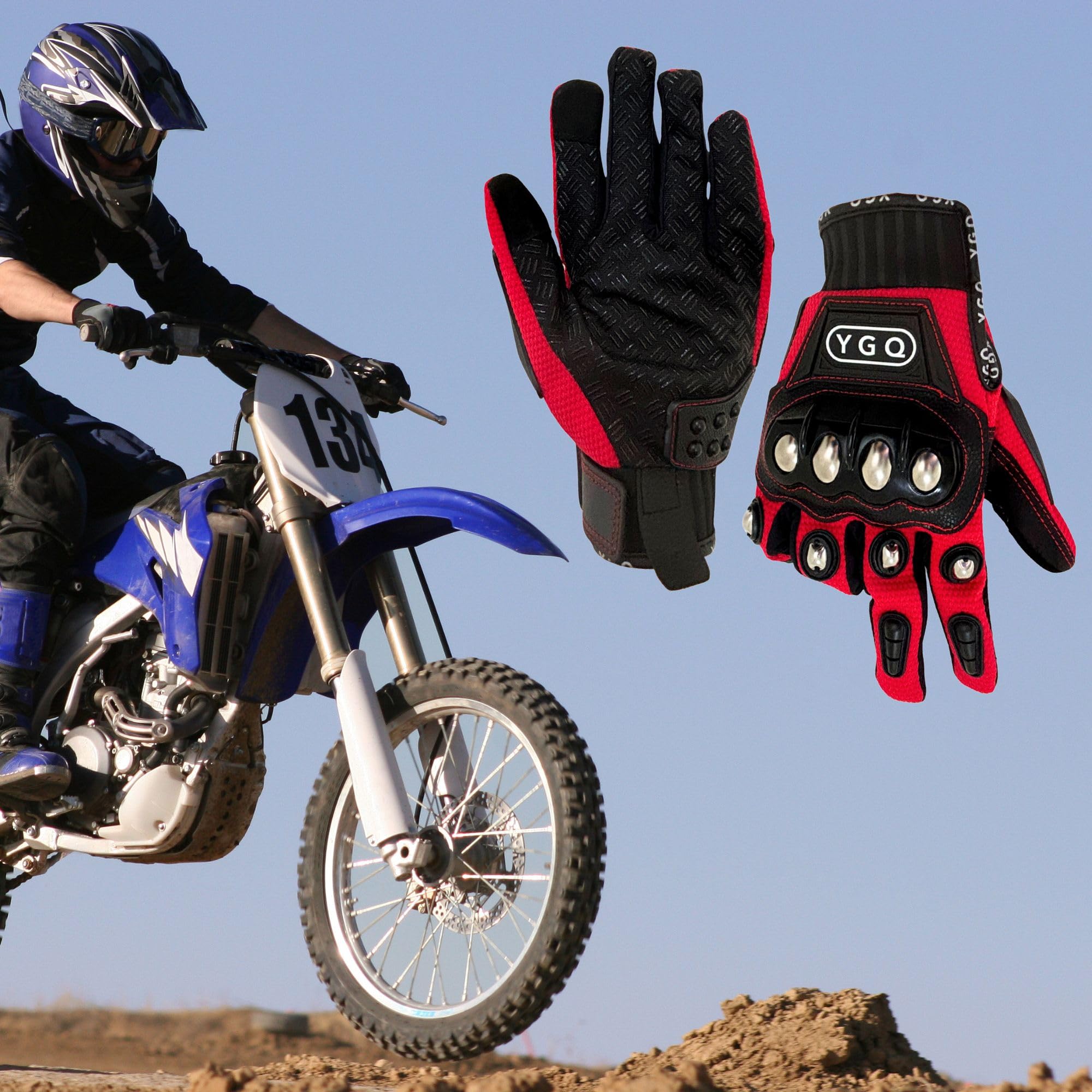 Guanti da moto Powersports da uomo, touch screen, guanti da moto con hard shell e imbottitura sul palmo per corse (rosso, XL)