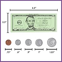 Vista 3 de Learning Advantage Juego de Dinero de Juguete Billetes y Monedas 100 Billetes y 94 Monedas Manipulativos Matemáticos Tempranos para Niños