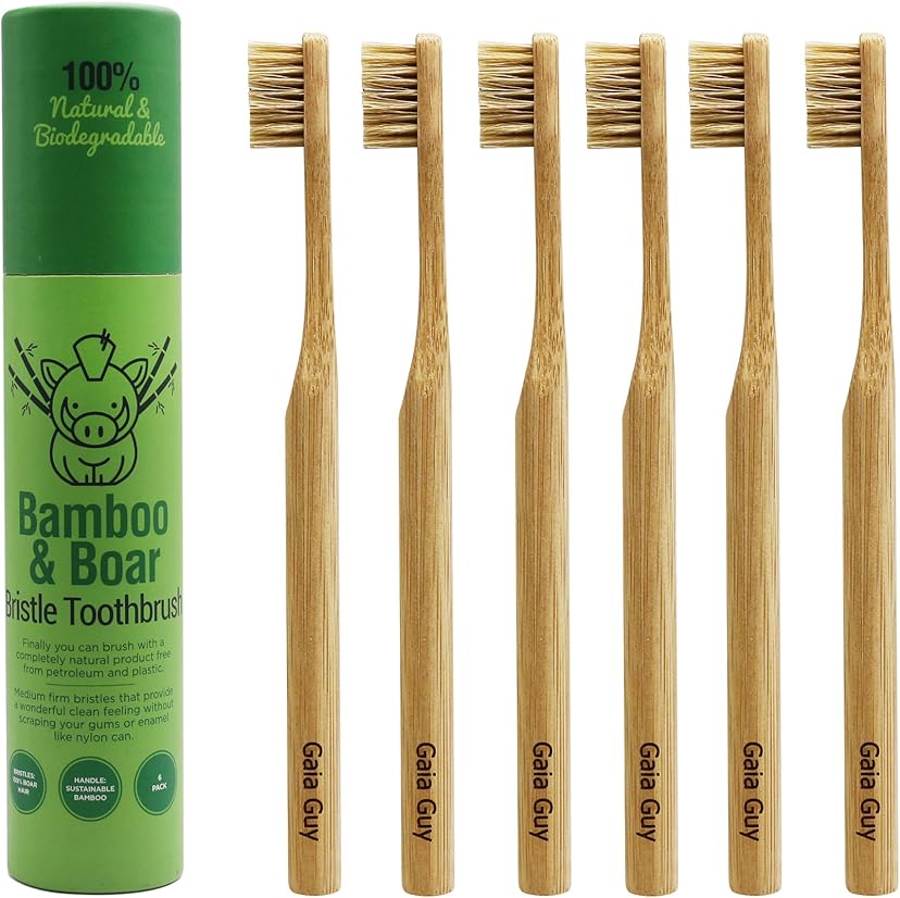 Gaia Guy Natural Bristle Bamboo Toothbrush No Nylon Boar Hair ...