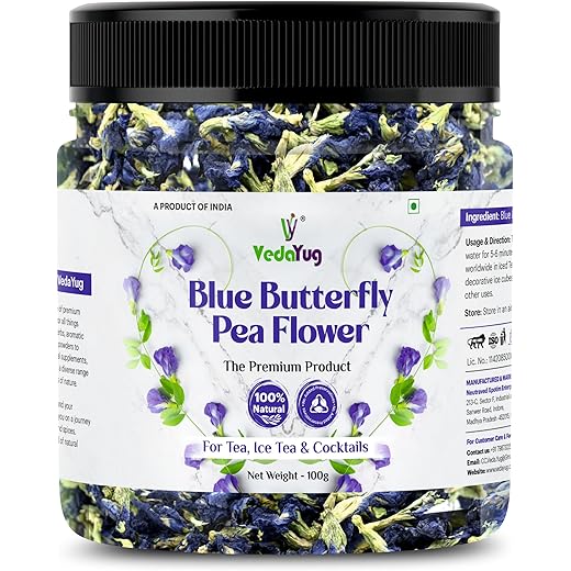 VY VedaYug Blue Butterfly Pea Flower Tea 100 Gram Making ICE