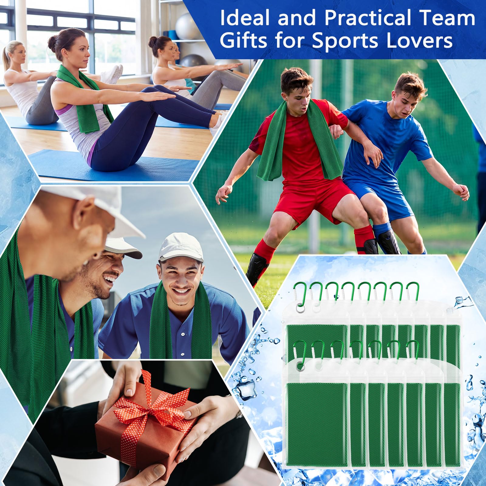 Confezione da 15 Asciugamani rinfrescanti con Sacchetti, 101,6 x 30,5 cm, riutilizzabili, Ideali per Il Collo, Perfetti per Sport, Palestra, Corsa, Yoga, Golf, Campeggio e attività