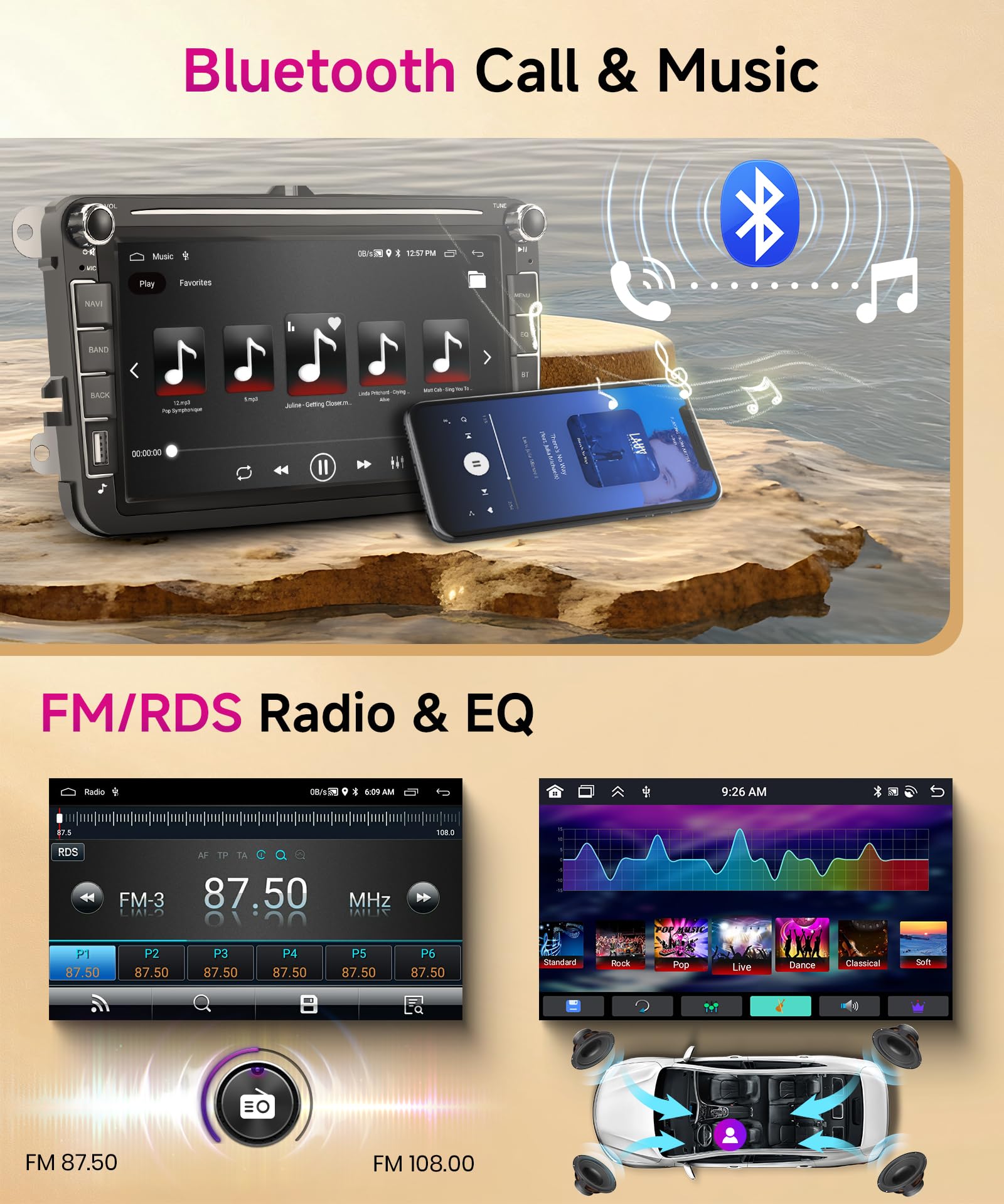 6G+128G 8 Core Wireless Carplay Android Autoradio für VW Golf 5 6 Passat Polo Tiguan Touran Caddy Skoda Seat 8 Zoll Autoradio Android Auto GPS Navi WiFi Mirror Link Bluetooth FM/RDS/DSP Rückfahrkamera