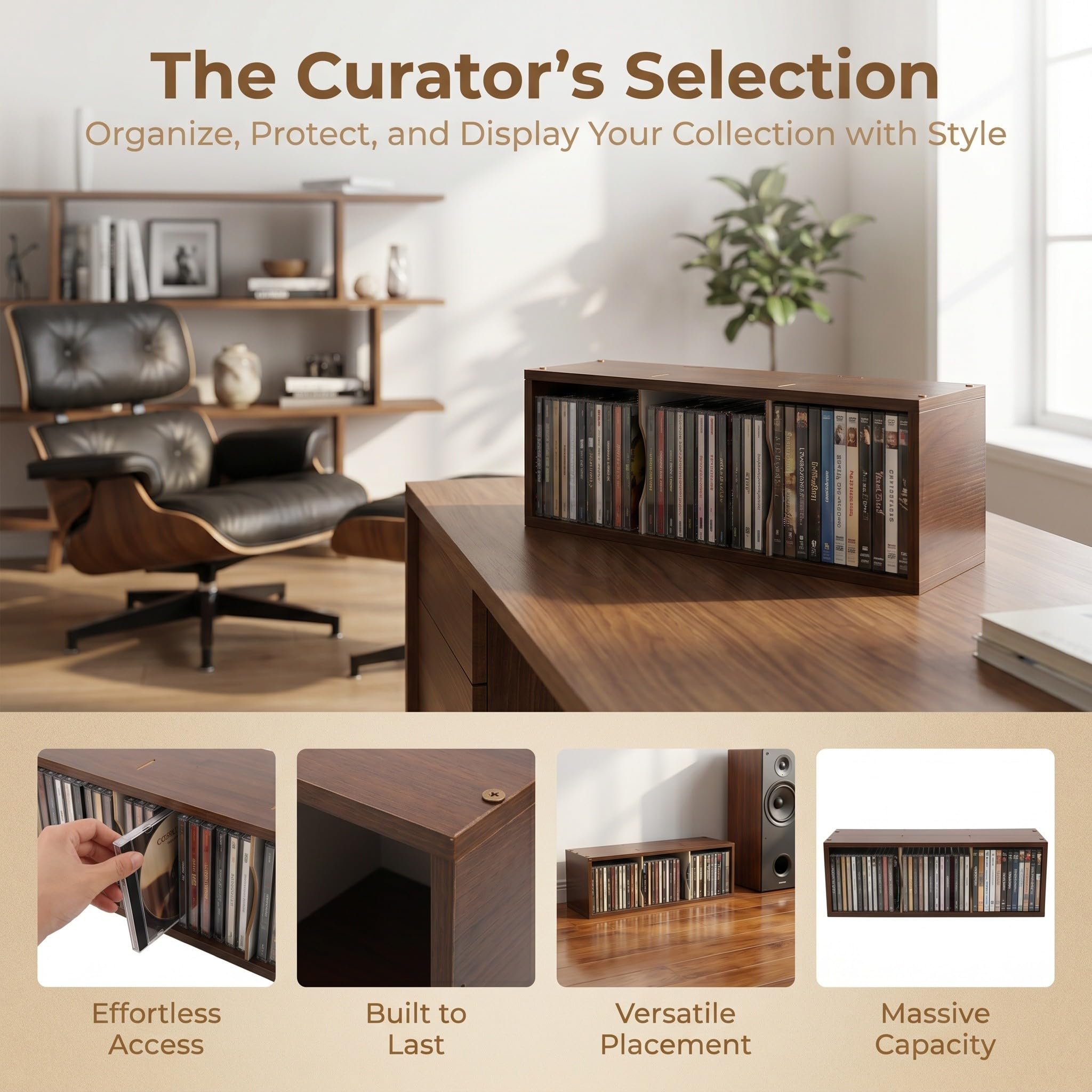 Estante de Madera para CD y Dvd Gran Capacidad, Diseño Modular Bandejas Extraíbles y Acabado Mate, Adecuado para Almacenamiento y Exhibición en Sala de Entretenimiento