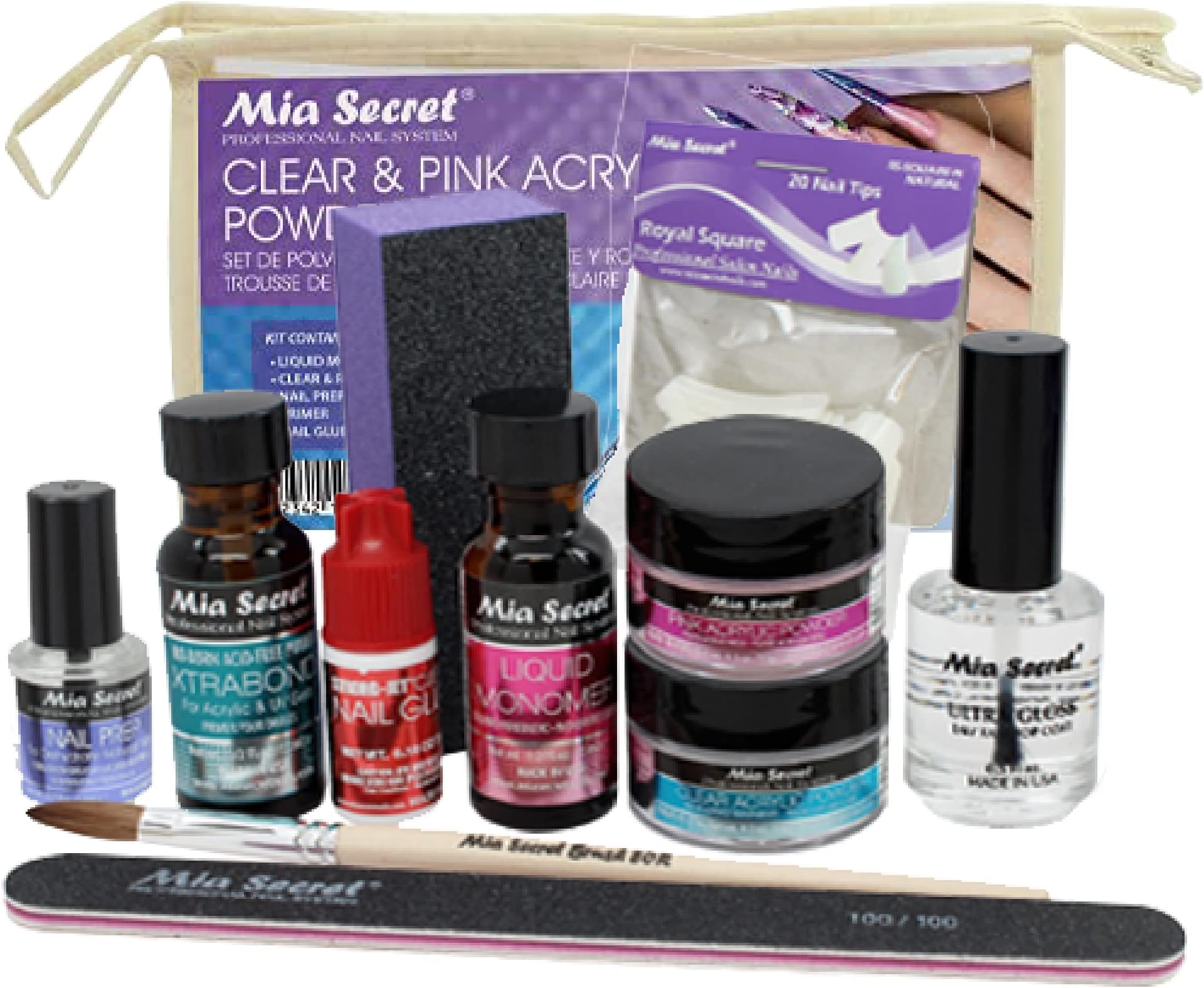 Acrylic Nail Kit/set For beginners - Nails Kit With Pink Acrylic Powder and Clear Acrylic Powder With Everything - Starter Kit de Uñas Acrilicas Mia Secret - Uñas Completo