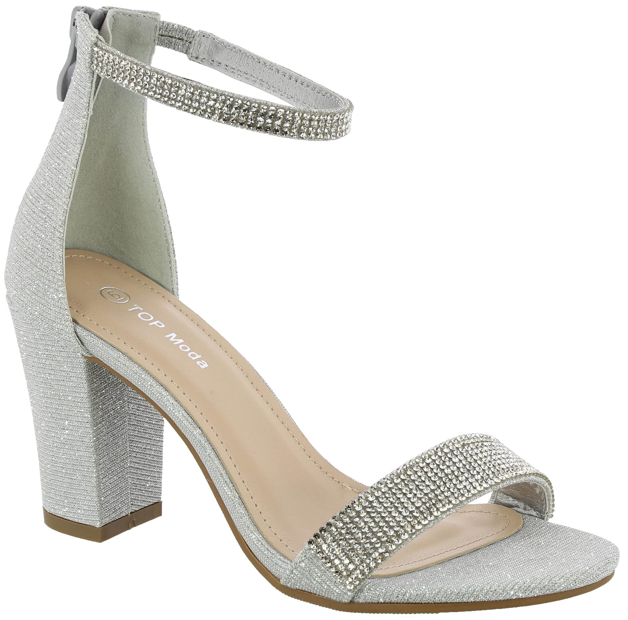 TOP Moda Gallery-45 Ankle Strap Dressy High Heel Sandal, Non-slip Sole, For Wedding, Party, Prom, Evening Wear, or Any Occasion, Sleek Style Block