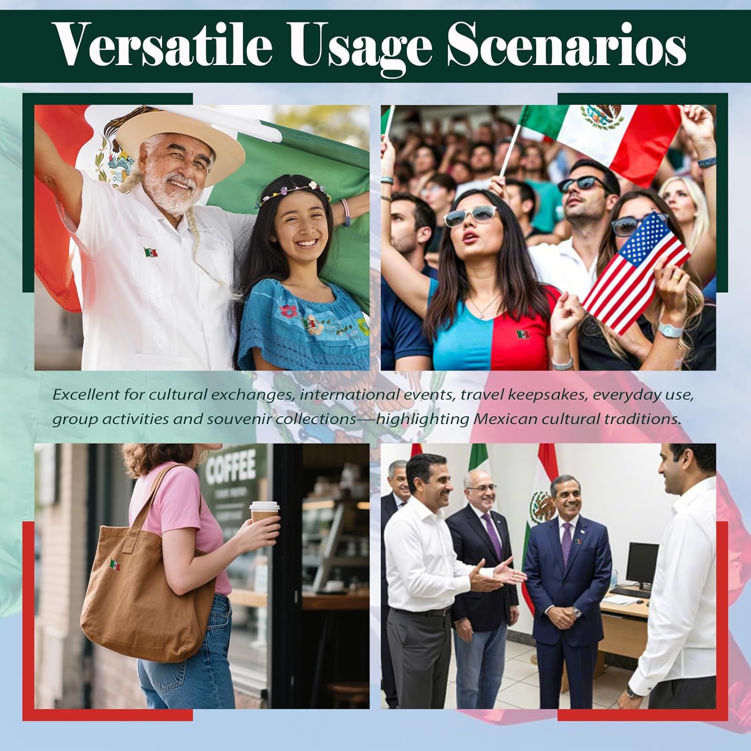 Mexico Flag Lapel Pin - Enamel Metal National Badge,Country Flag Patriotic Brooch Bulk Pack of Pins for Hat, Tie, Clothes, Backpack (2 packs) - Image 6