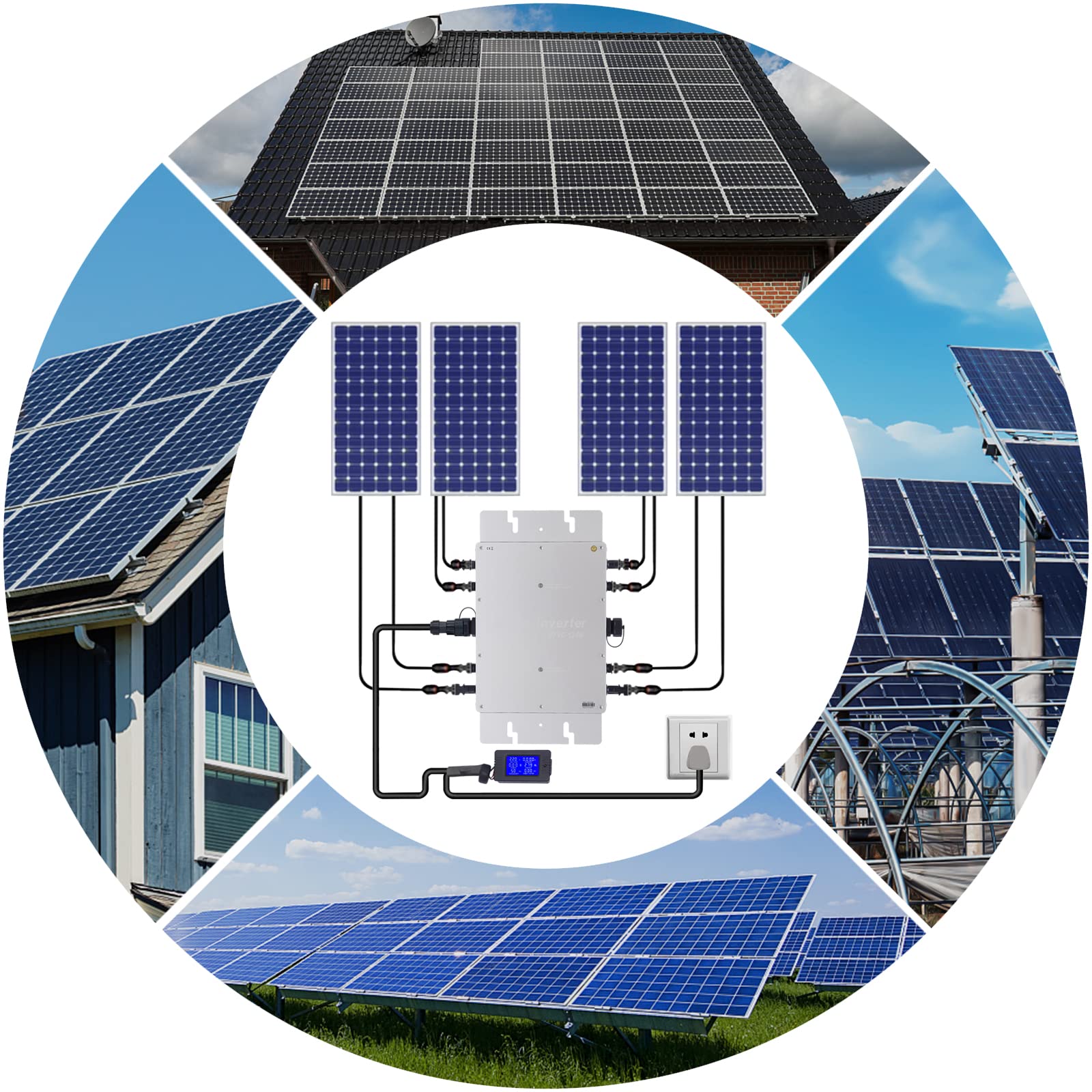Solar Wechselrichter Mikro Wechselrichter Wasserdichter Netzbinder Wechselrichter PV Solar Grid Tie Micro Inverter Modul LCD Anzeige Elektrische Isolierung 1200W (Silver)