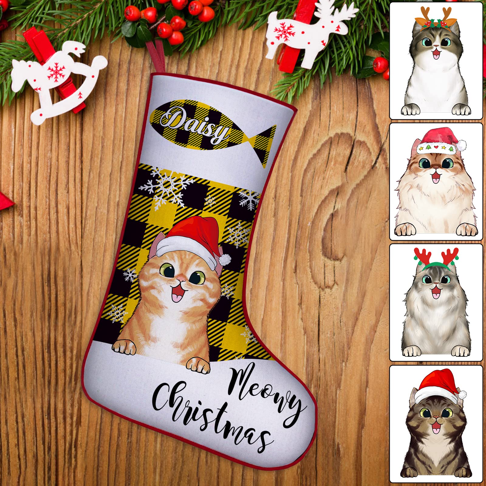 AmlionCat Fish Christmas Stockings Personalized with Name,Custom Pet Cats Breed Christmas Stocking Gifts Home Xmas Tree Decor for Holiday Family