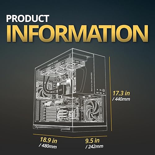 Miniatura 9 de Geometric Future Torre media de vidrio templado M5, caja para juegos E-ATXATX, acero de 0.047 in, tipo C, paneles sin herramientas, soporte 420360