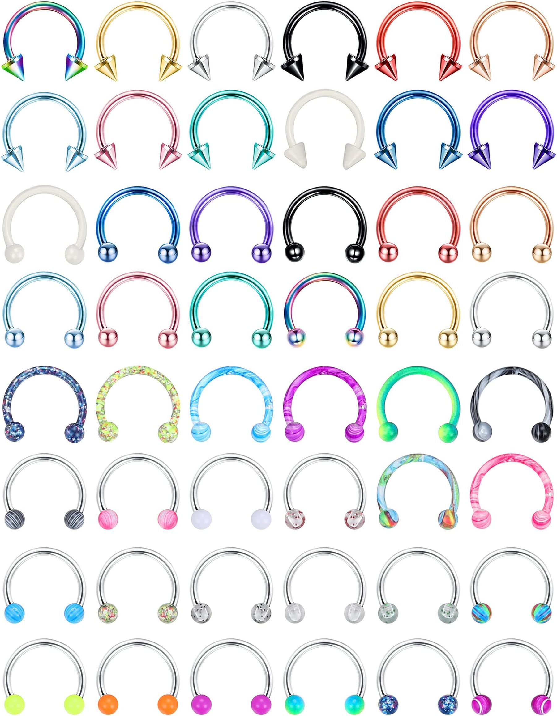 YADOCA48Pcs 16G Stainless Steel Horseshoe Nose Septum Rings Piercing Jewelry Cartilage Helix Tragus Earring Hoop Eyebrow Lip Hoop Retainer for Women Men 8mm 10mm