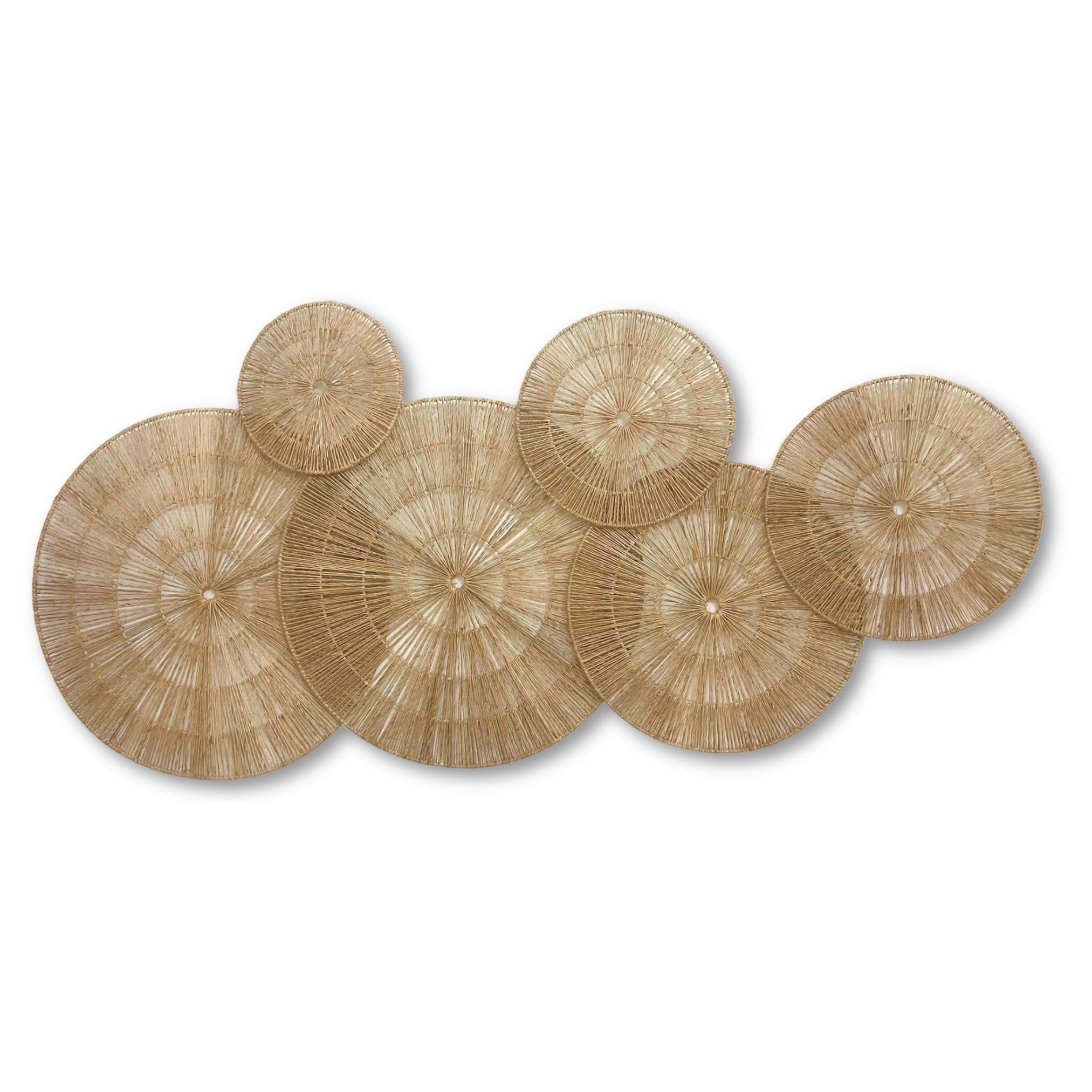 Wicker Wall Decor, Set of 6 pieces 22/21/16/14/12/10", Flat Baskets For Wall Decor,Woven Wall Art for Above Bed Decoration,Boho Decorative Wall Plate With Metal Frame - Product view